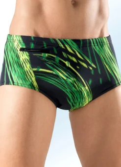 Badehose in höherer Slipform mit buntem Druckdessin allover