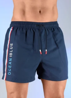 Badeshorts mit Streifenbesatz, Microfaser