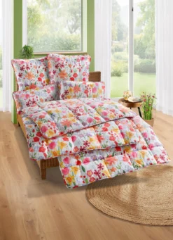 Bettwaren-Set mit Blumen-Dessin, 2-teilig