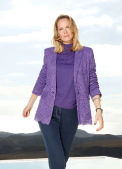 Blazer mit floralem Spitzenbesatz