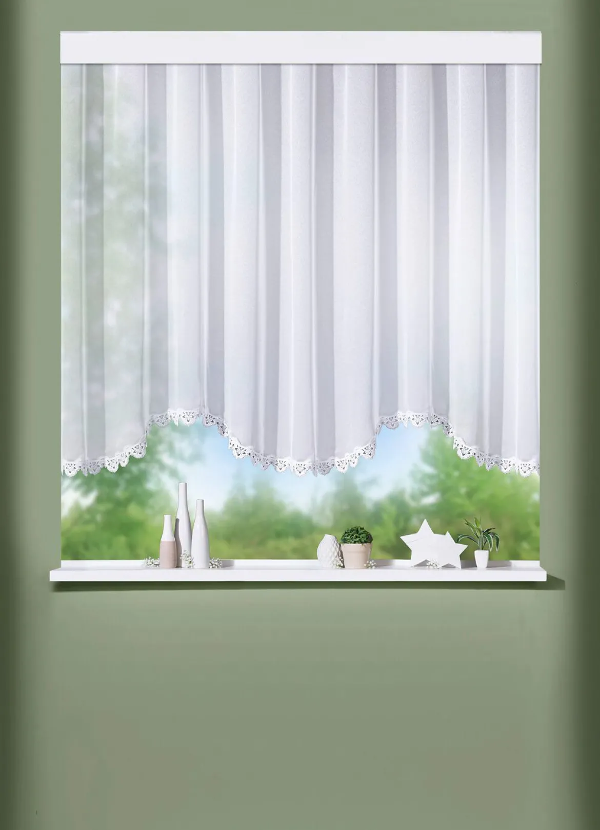 Blumenfenster-Store aus echter Plauener Spitze