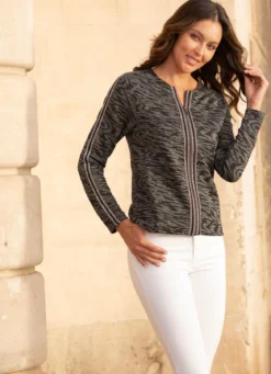 Blusenjacke mit Glanz-Besatz