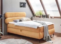 Boxspringbett mit LED-Beleuchtung und Topper