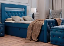 Boxspringbett mit LED-Beleuchtung und Topper