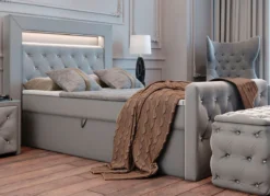 Boxspringbett mit LED-Beleuchtung und Topper