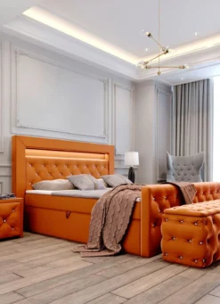 Boxspringbett mit LED-Beleuchtung und Topper