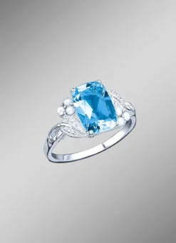Damenring mit Blautopas, beh., und Süßwasser-Zuchtperlen