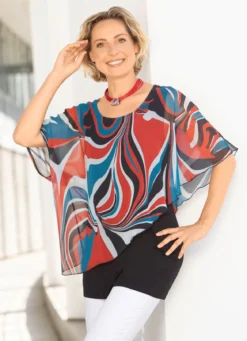 Doppellagiges, ponchoförmiges Longshirt
