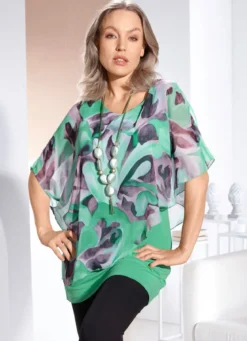 Doppellagiges, ponchoförmiges Longshirt
