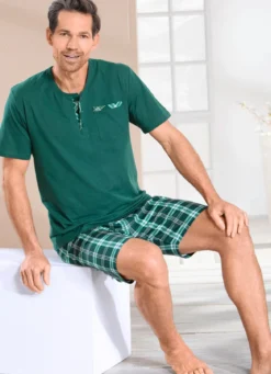 Dreiteiliges Shorty mit Knopfleiste und Brusttasche