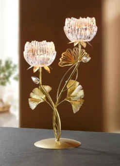 Eleganter Teelichthalter aus Metall und Glas