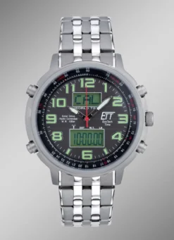 ETT-Funk-Solar-Herrenuhr mit Edelstahlbandgehäuse