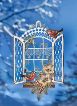 Fensterbild aus echter Plauener Spitze