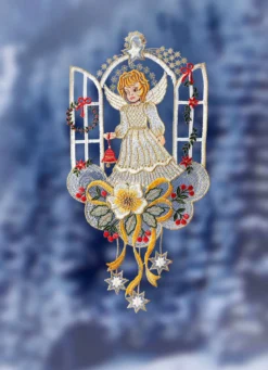 Fensterbild Engel aus echter Plauener Spitze