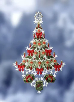 Fensterbild Weihnachtsbaum aus echter Plauener Spitze