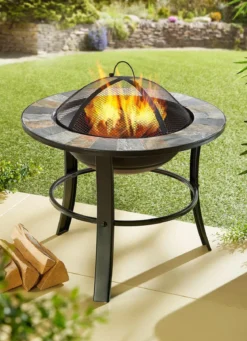 Feuerstelle Stonegate mit stilvollem Schiefer-Mosaik-Finish