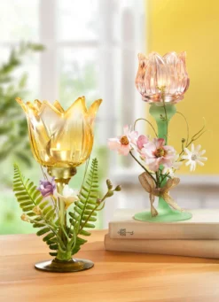 Frühlingshafter Teelichthalter aus Glas