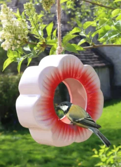 Futterstelle Mohnblume aus glasierter Keramik