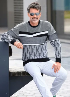 Gemusterter Rundhalspullover in 2 Farben
