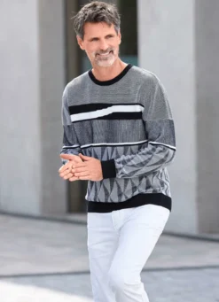 Gemusterter Rundhalspullover in 2 Farben