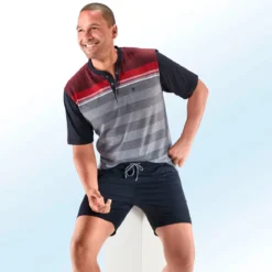 Hajo Klima Komfort Shorty mit garngefärbtem Ringeldessin, Knopfleiste, Brusttasche