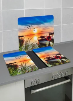 Herdabdeckplatten oder Wandblende aus Glas, Motiv Idylle am See