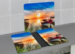 Herdabdeckplatten oder Wandblende aus Glas, Motiv Idylle am See