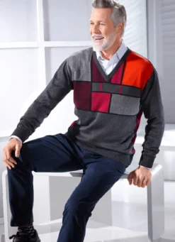 Interessanter V-Pullover mit Grafikmuster