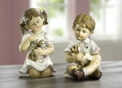 Kinder mit Haustier von Hand bemalt