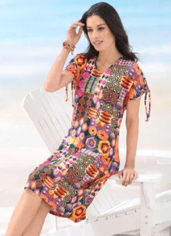 Laurina Kleid mit farbbrillantem Druckdessin und kurzen Ärmeln