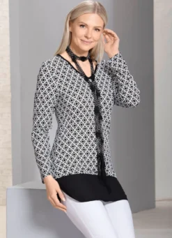 Longshirt mit abgerundetem Chiffon-Abschluss