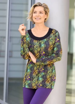 Longshirt mit schwarzer angesetzter Blende