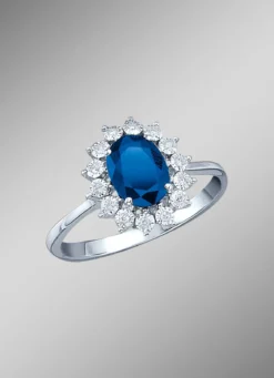 Majestätischer Damenring mit Diamanten und echt Safir