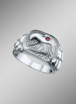 Massiver Herrenring mit Adler und echt Granat