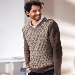 Melierter V-Pullover