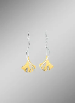 Ohrringe Ginkgoblatt in Bicolor mit synth. Zirkonia