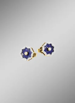 Ohrstecker mit echt Lapislazuli, Brillanten und Diamanten