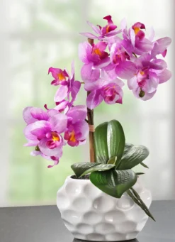 Orchideen-Gesteck in Keramikvase