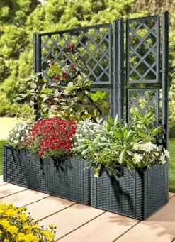 Pflanzkasten in moderner Rattan-Optik