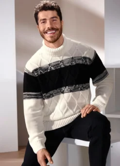 Rollkragenpullover mit Zopfmuster