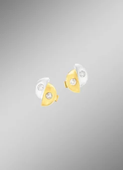 Satinierte Ohrstecker in Bicolor mit 4 Brillanten