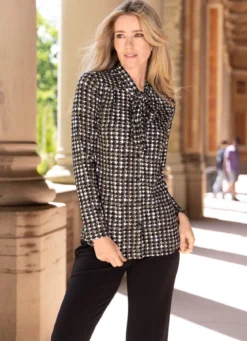 Shirtbluse mit Hahnentrittmuster
