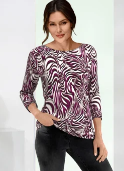 Shirt mit modischem U-Boot-Ausschnitt in 2 Farben