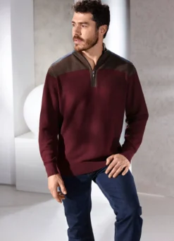 Stehkragenpullover mit Strukturmix