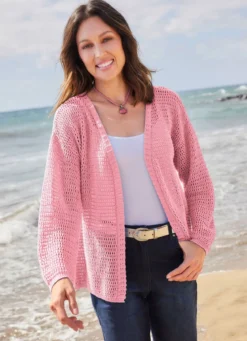 Strickjacke mit Struktur- und Ajourmuster