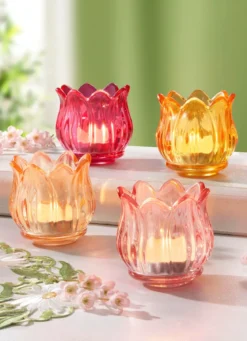 Teelichthalter aus hochwertigem Glas, 4er-Set