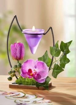 Teelichthalter mit lila Orchidee