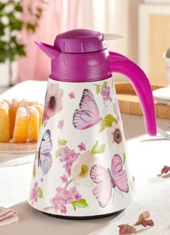 Thermokanne im bunten Blumen-Design