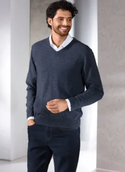Unifarbener V-Pullover in 4 Farben