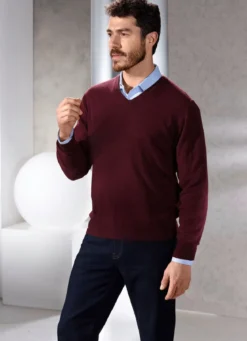 Unifarbener V-Pullover in 4 Farben